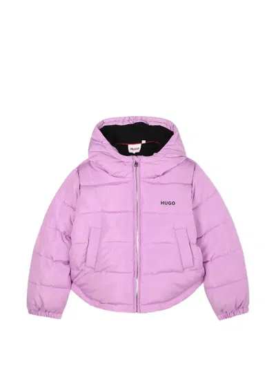 Hugo Boss Kids' Hooded Puffer Jacket In Purple