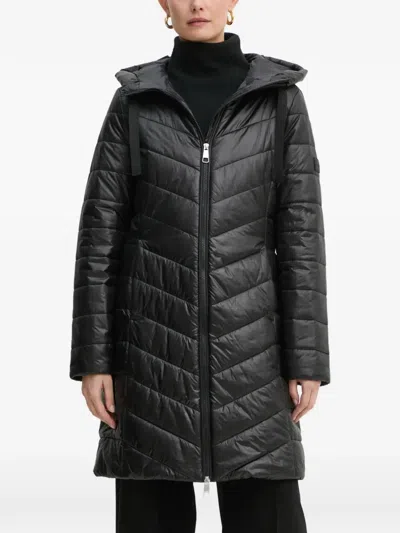 Hugo Boss Hooded Quilted Coat In Black