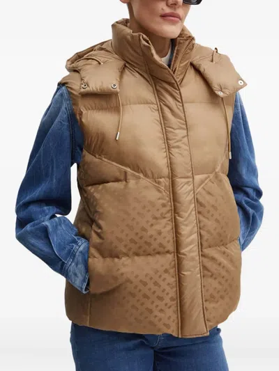 Hugo Boss Hooded Quilted Gilet In Brown