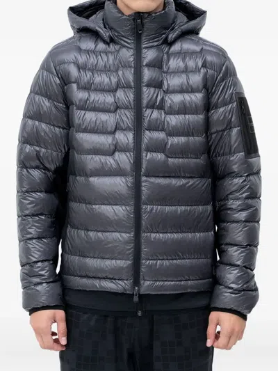 Hugo Boss Hooded Quilted Jacket In Gray
