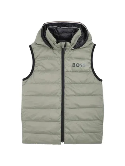 Hugo Boss Kids' Hooded Quilted Jacket In Green