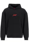Hugo Boss Dlogolong Cotton Logo Embroidered Relaxed Fit Hoodie In Black (black)