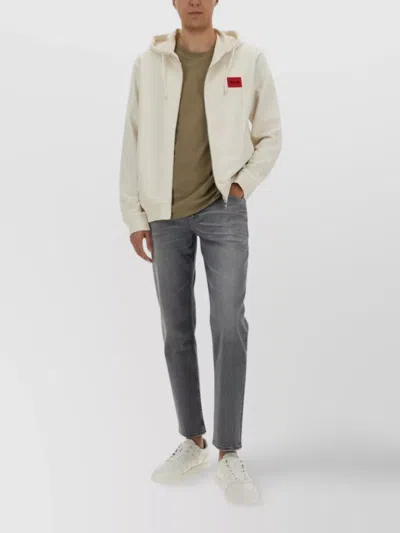 Hugo Boss Hooded Sweatshirt With Ribbed Trim In White