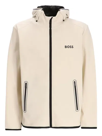 Hugo Boss Hooded Zip-front Jacket In Neutral