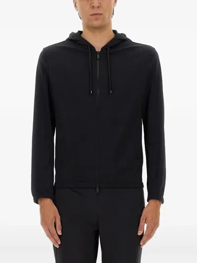 Hugo Boss Boss Minimalist Hooded Jacket With Zip Front And Elastic Cuffs In Black