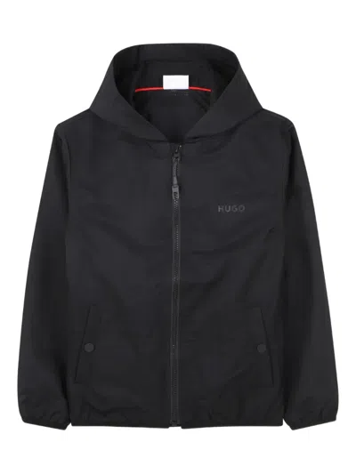 Hugo Boss Kids' Hooded Zip-up Coat In Black