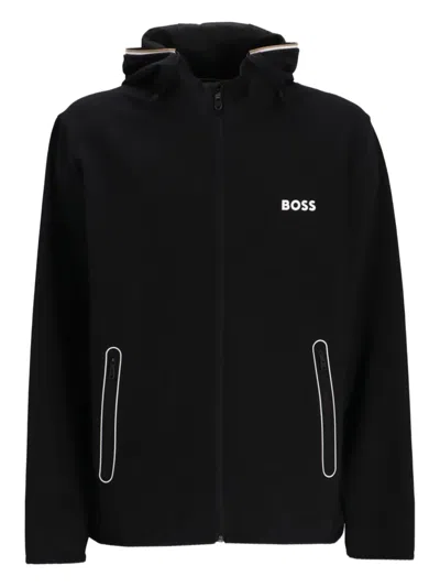 Hugo Boss Hooded Zip-up Track Jacket In Black
