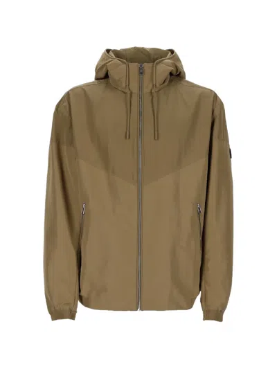 Hugo Boss Hooded Jacket Zip Front Elastic Cuffs Pockets In Brown