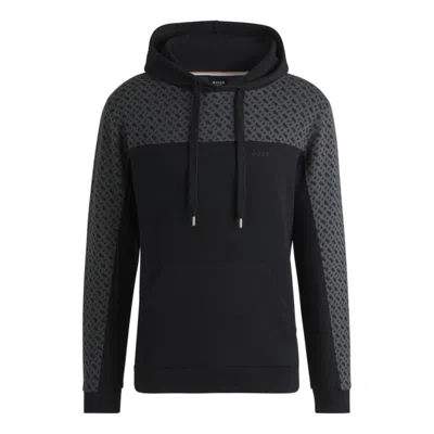 Hugo Boss Hoodie With Monogram Pattern In Black