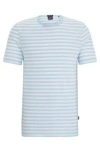 Hugo Boss Boss Tiburt Stripe Cotton & Linen T-shirt In Light Blue