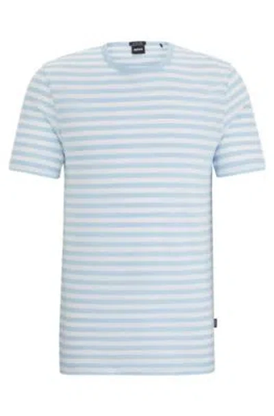 Hugo Boss Horizontal-stripe T-shirt In Cotton And Linen In Light Blue