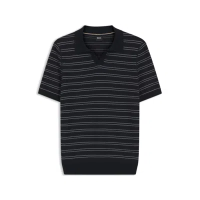 Hugo Boss Horizontal-stripe Sweater In A Cotton Blend In Black