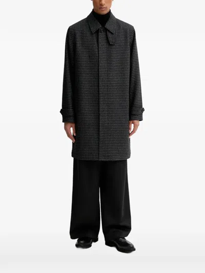 Hugo Boss Houndstooth Buttoned Coat In Black