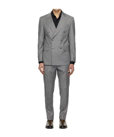 Hugo Boss Houndstooth Long-sleeved Suit In Silver
