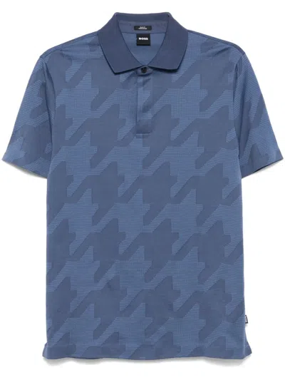 Hugo Boss Houndstooth-pattern Polo Shirt In Blue