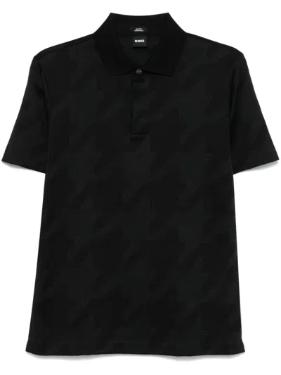 Hugo Boss Houndstooth-pattern Polo Shirt In Black