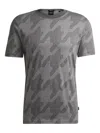 Hugo Boss Mercerized-cotton T-shirt With Houndstooth Jacquard In Gray