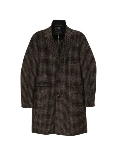 Hugo Boss Houndstooth-print Coat In Brown