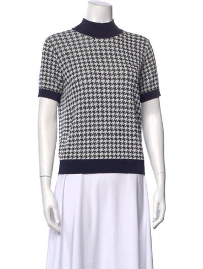Pre-owned Hugo Boss Houndstooth Print Mock Neck Top In White