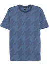 Hugo Boss Mercerized-cotton T-shirt With Houndstooth Jacquard In Blue