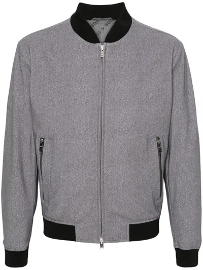 Hugo Boss Houndstooth-print Zip-up Jacket In Grey