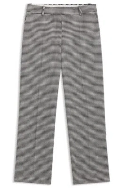 Hugo Boss Houndstooth Straight-leg Trousers In Stretch Fabric In Blue