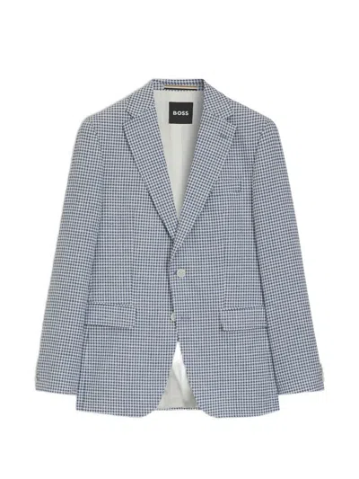 Hugo Boss Houndstooth-pattern Blazer In Blue