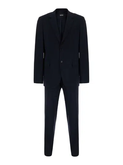 Hugo Boss Houston Notched Revers Stretch Wool Suit For Men In Blue