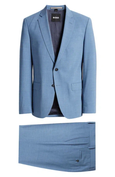Hugo Boss Huge Stretch Wool Suit In Open Blue