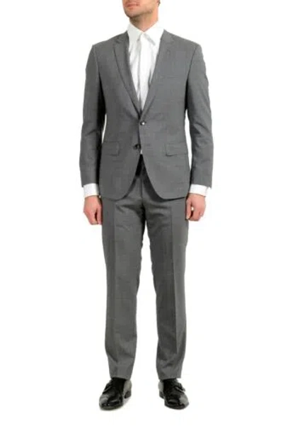 Pre-owned Hugo Boss "huge6/genius5" Men's 100% Wool Plaid Slim Gray Two Button Suit