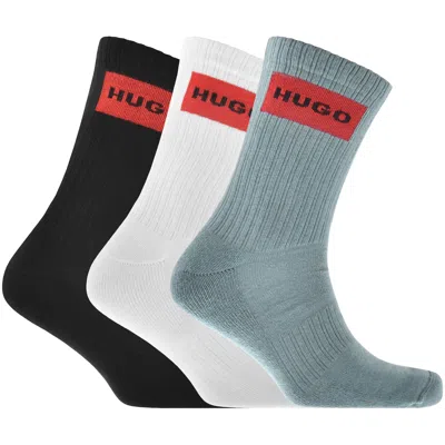Hugo Boss Hugo 3 Pack Ribbed Label Logo Socks In Multi