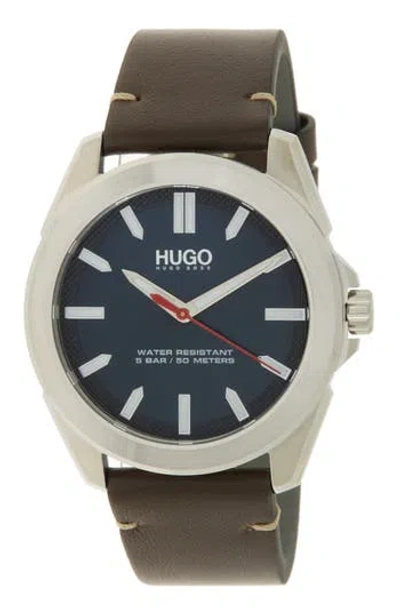 Hugo Boss Hugo #adventure Leather Strap Watch, 42mm In Blue