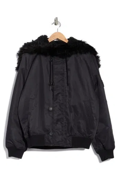 Hugo Boss Hugo Beron Faux Fur Trim Hooded Jacket In Black