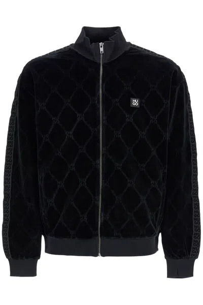 Hugo Boss Hugo Black High Neck Zip Sweatshirt With Diamond Pattern In Blue