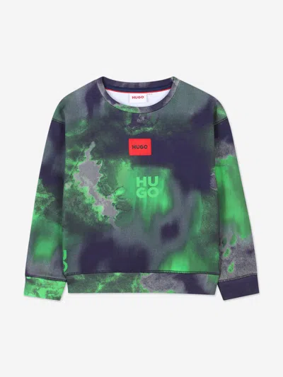 Hugo Boss Kids' Hugo Boys Acid Wash Logo Sweatshirt In Green