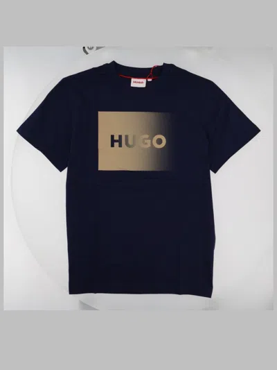 Hugo Boss Hugo Boys Cotton T-shirt With Stretch-comfort Lining In Blue