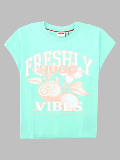Hugo Boss Hugo Boys Mini Logo Tee Shirt In 100% Cotton In Green