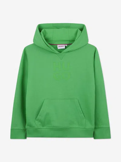 Hugo Boss Kids' Hugo Boys Stacked Logo Print Hoodie In Green