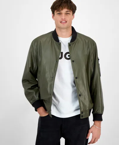 Hugo Boss Hugo By  Men's Balamo Faux Leather Bomber Jacket In Green