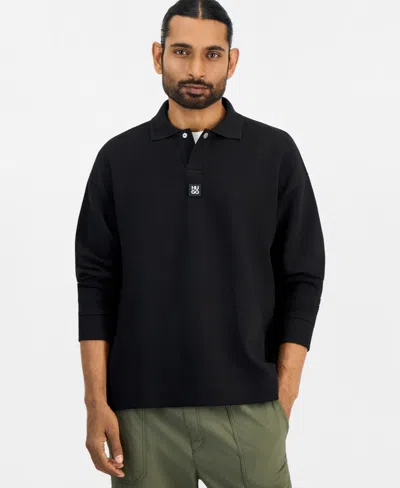 Hugo Boss Hugo By  Men's Dabins Long-sleeve Textured Interlock Fabric Polo In Black