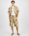 Hugo Boss Baggy-fit Shorts In Hibiscus-print Stretch-cotton Twill In Light Beige