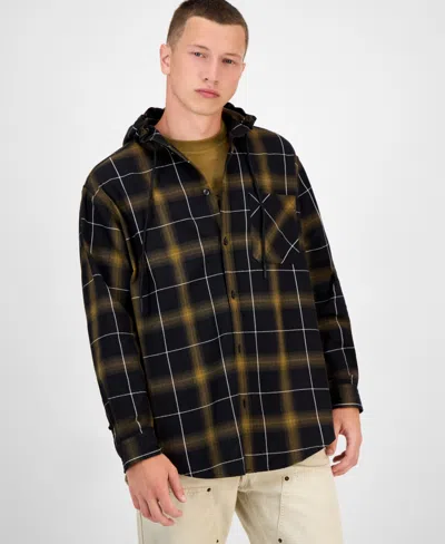 HUGO BOSS HUGO BY HUGO BOSS MEN'S EBHOOD COTTON PLAID HOODED SHIRT