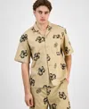 Hugo Boss Relaxed-fit Shirt In Hibiscus-print Stretch Cotton In Brown