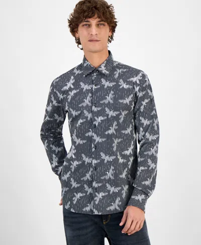 Hugo Boss Hugo By  Men's Ermo Butterfly Patterned Shirt In Black