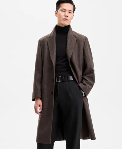 Hugo Boss Hugo By  Men's Modern-fit Herringbone Overcoat In Brown