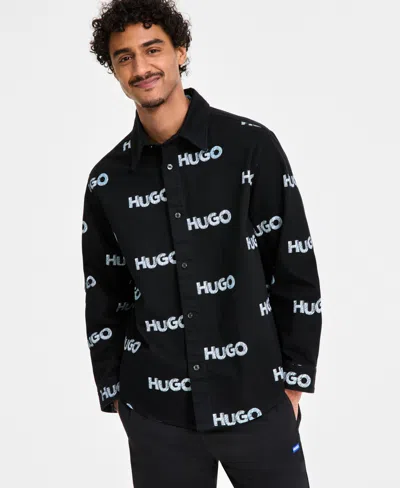 Hugo Boss Hugo By  Men's Oversized-fit Logo Shirt Jacket In Black