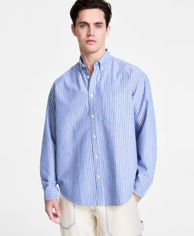 Hugo Boss Hugo By  Men's Oversized-fit Stripe Shirt In Open Blue