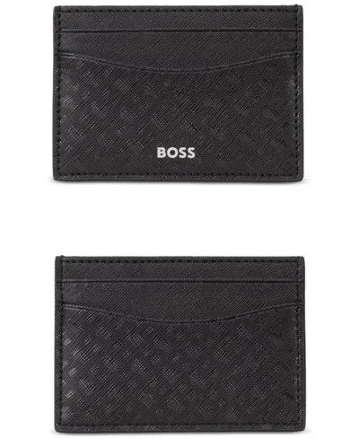 Hugo Boss Hugo By  Men's Patterned Logo Card Case Wallet In Black