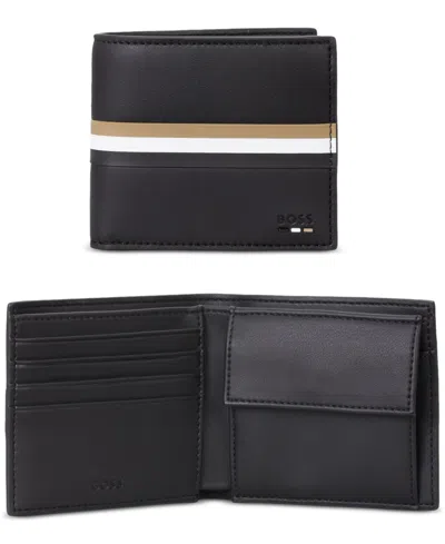 Hugo Boss Hugo By  Men's Ray Four-card Logo Stripe Wallet In Black