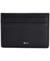 Hugo Boss Faux-leather Card Holder With Signature Stripe In Black